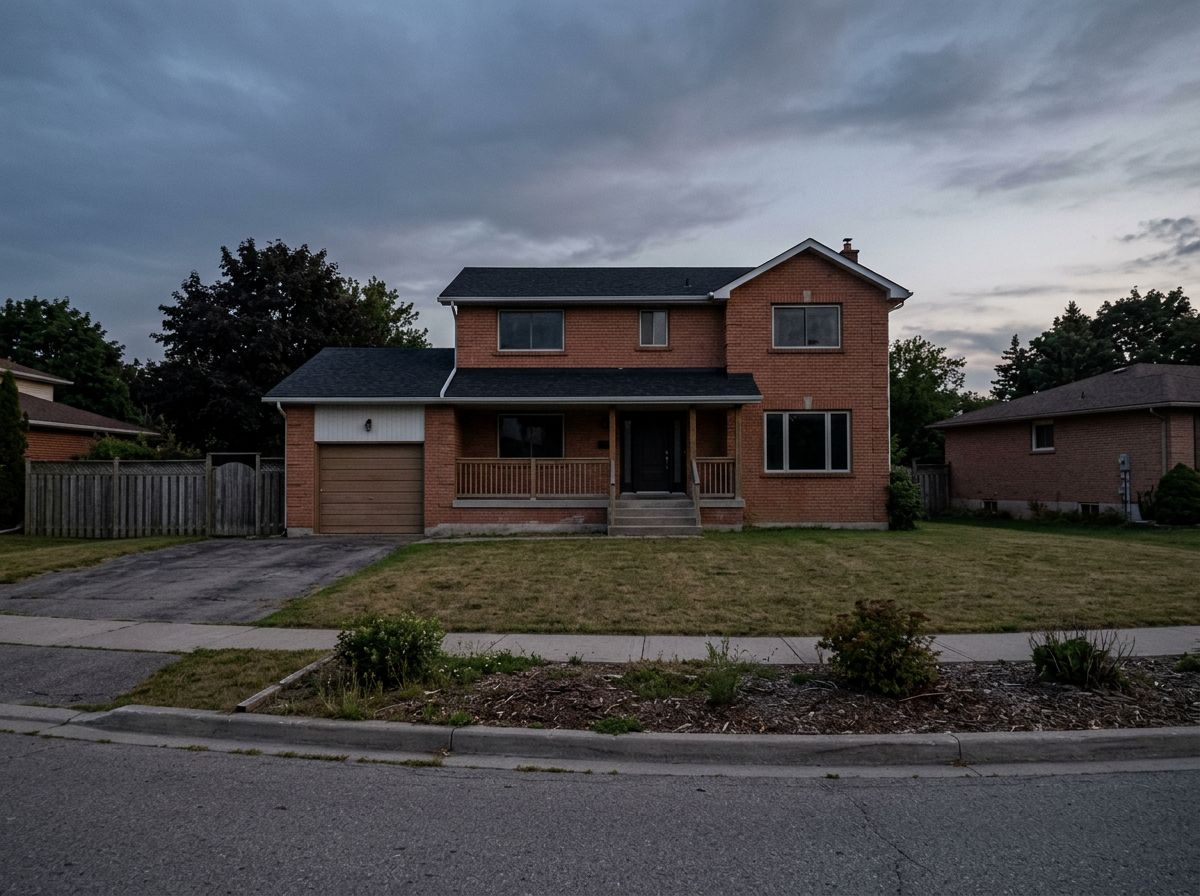Before: plain undecorated front yard at dusk