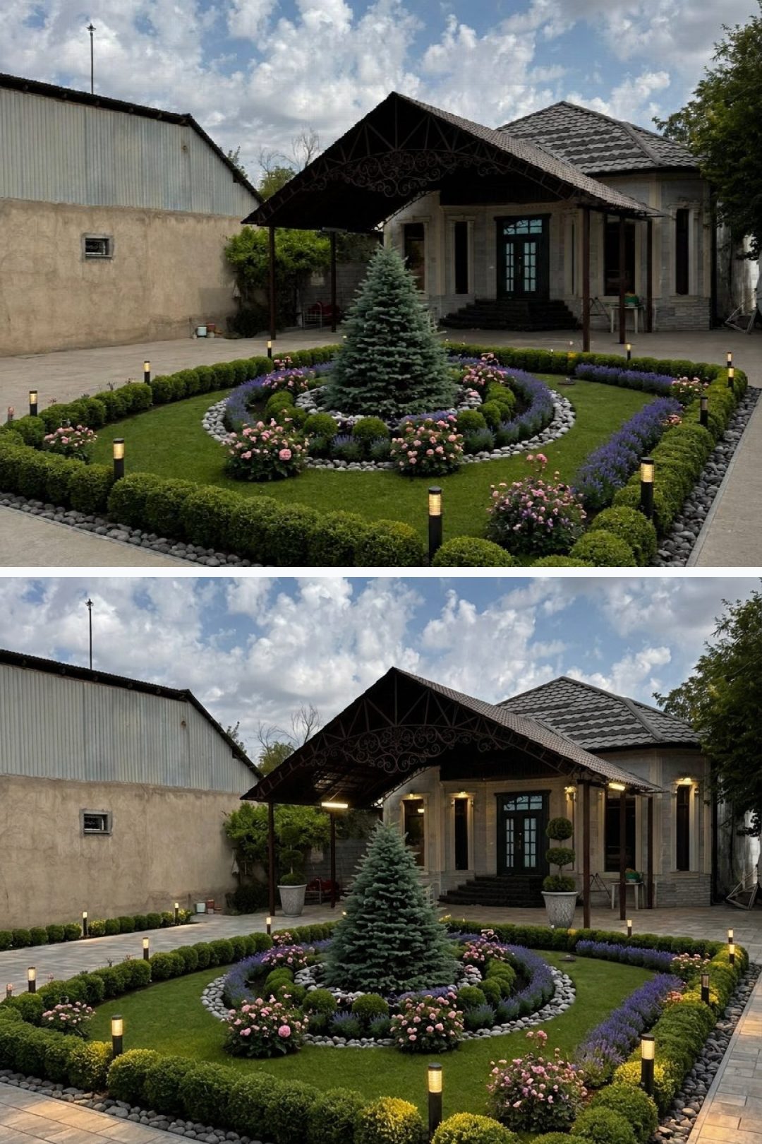 Before and after: yard remixed into Professional Curb Appeal with YardRemix AI