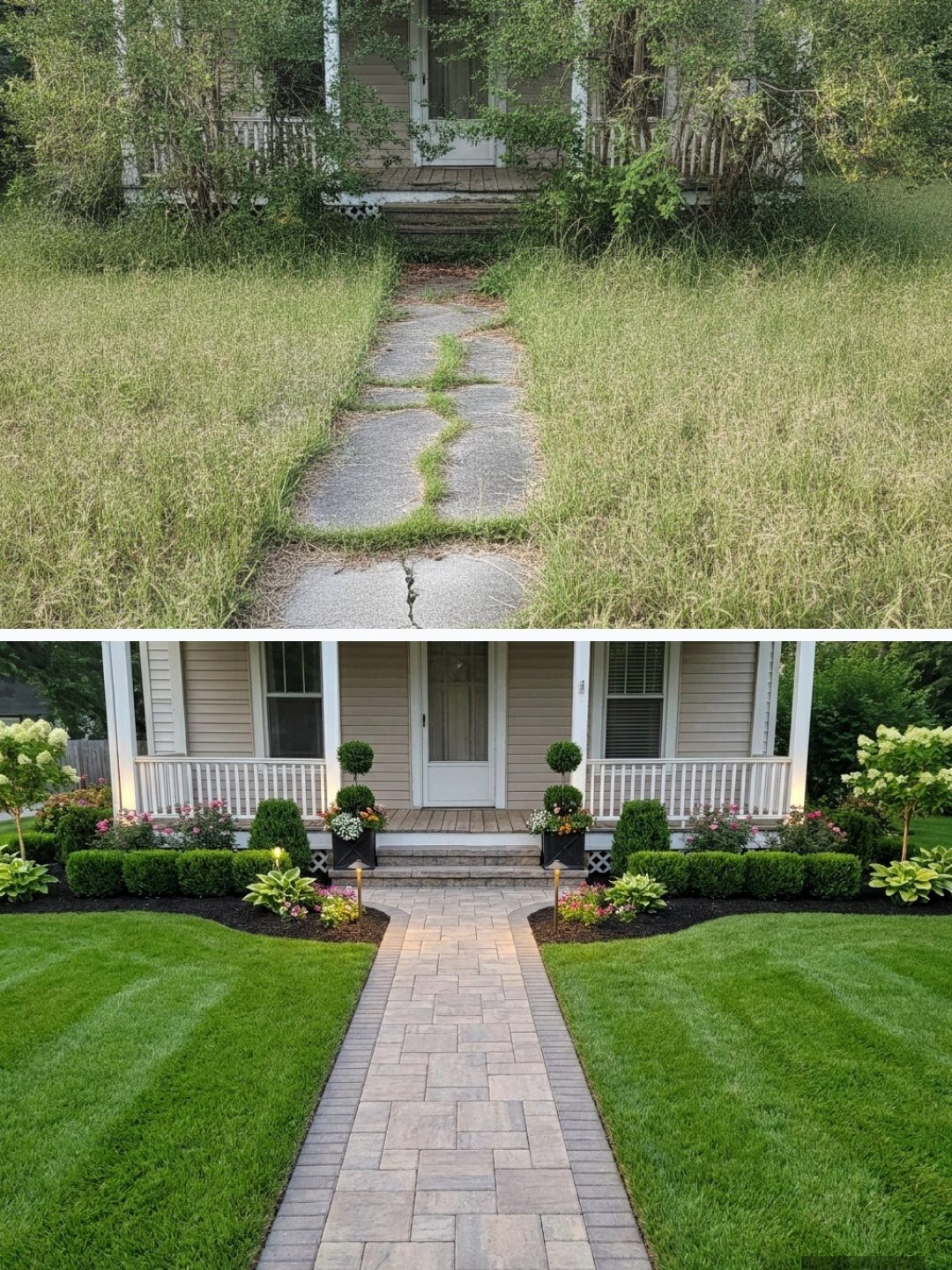 Before and after: yard remixed into Professional Curb Appeal with YardRemix AI