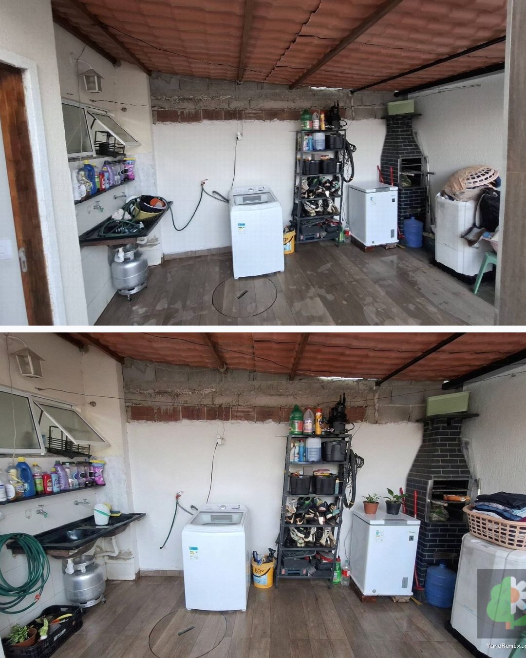 Before and after: yard remixed into AI yard makeover with YardRemix AI