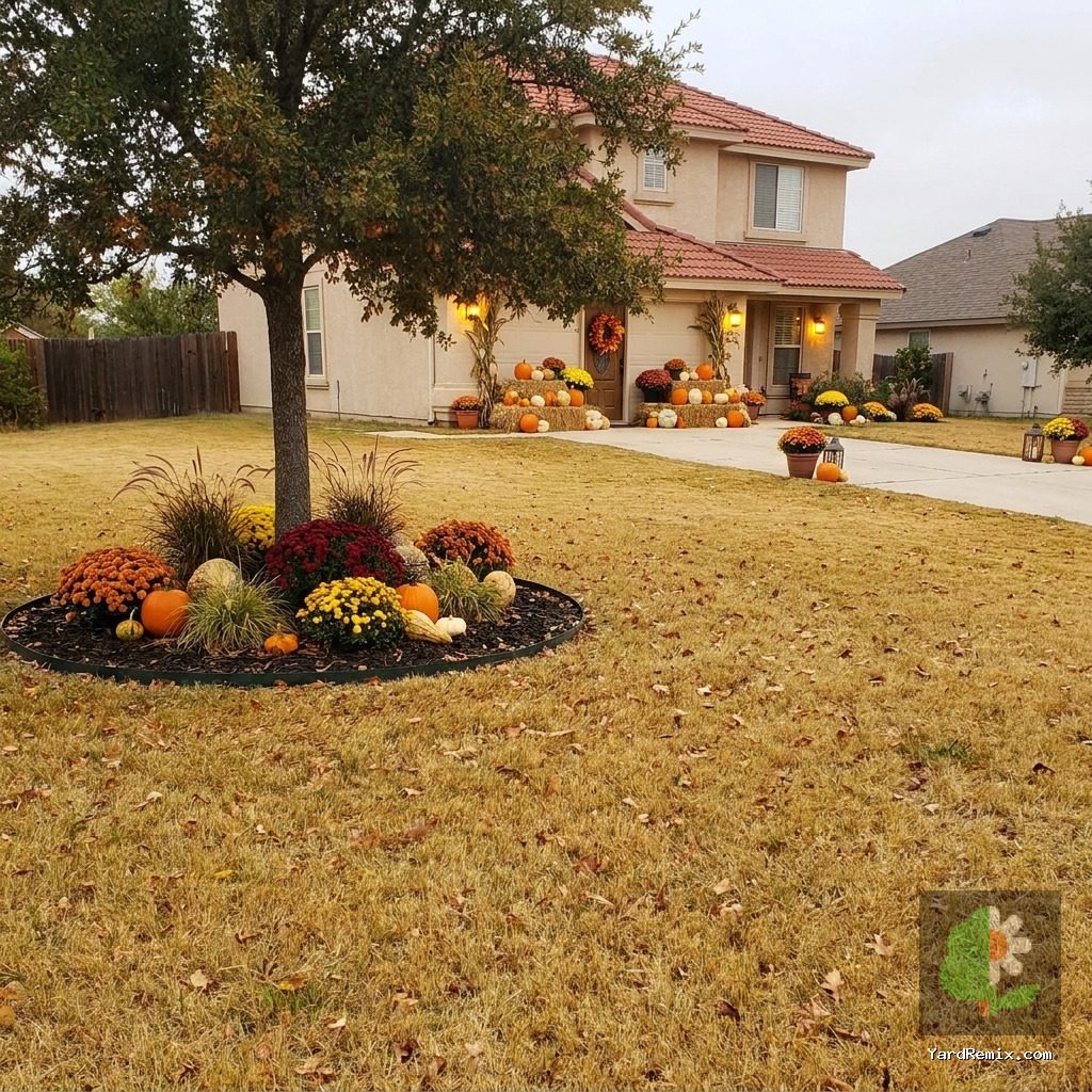 After: the yard remixed into Pumpkin Porch by YardRemix AI