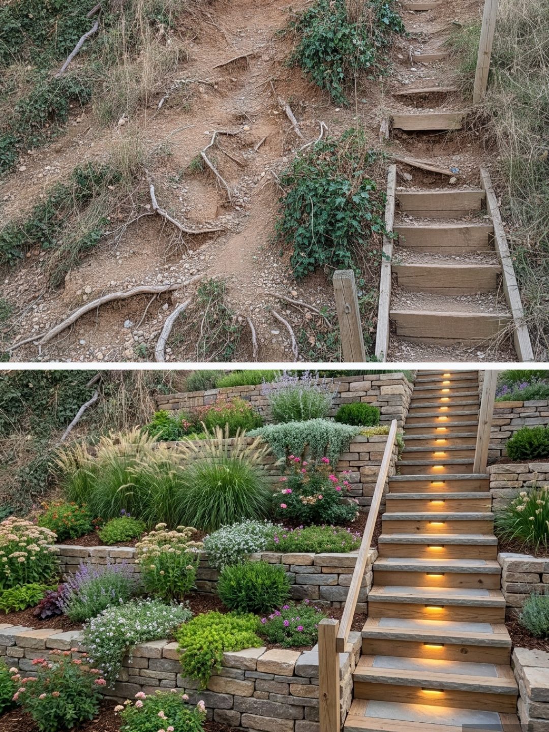 Before and after: yard remixed into AI yard makeover with YardRemix AI