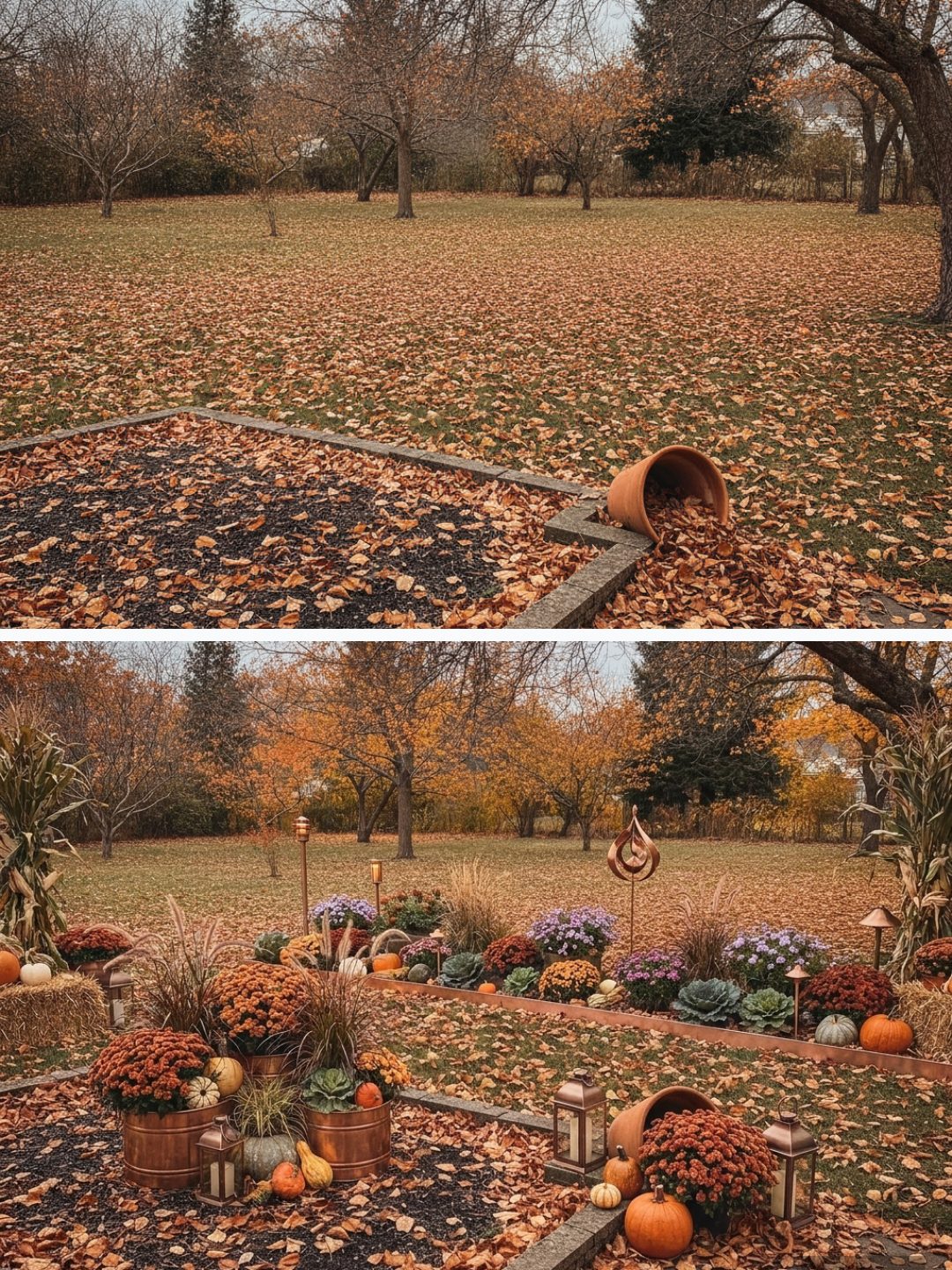 Before and after: yard remixed into Autumn Glow with YardRemix AI
