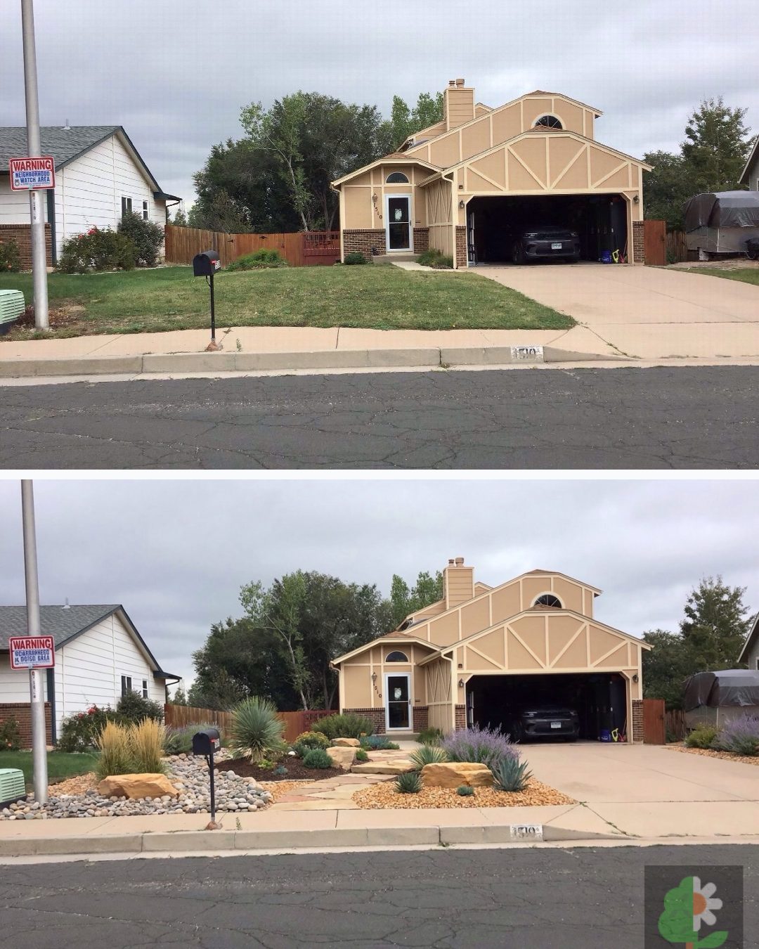 Before and after: yard remixed into AI yard makeover with YardRemix AI