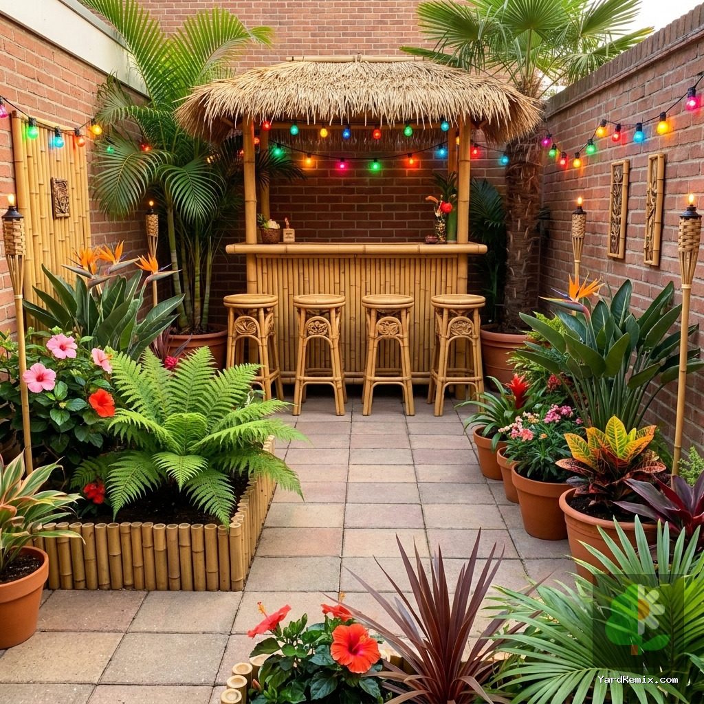 After: the yard remixed into Tropical Tiki Bar by YardRemix AI