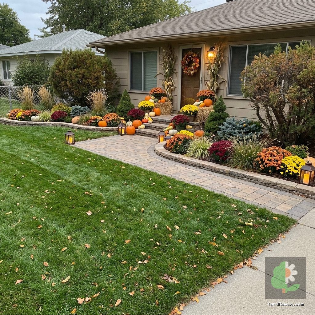 After: the yard remixed into Pumpkin Porch by YardRemix AI
