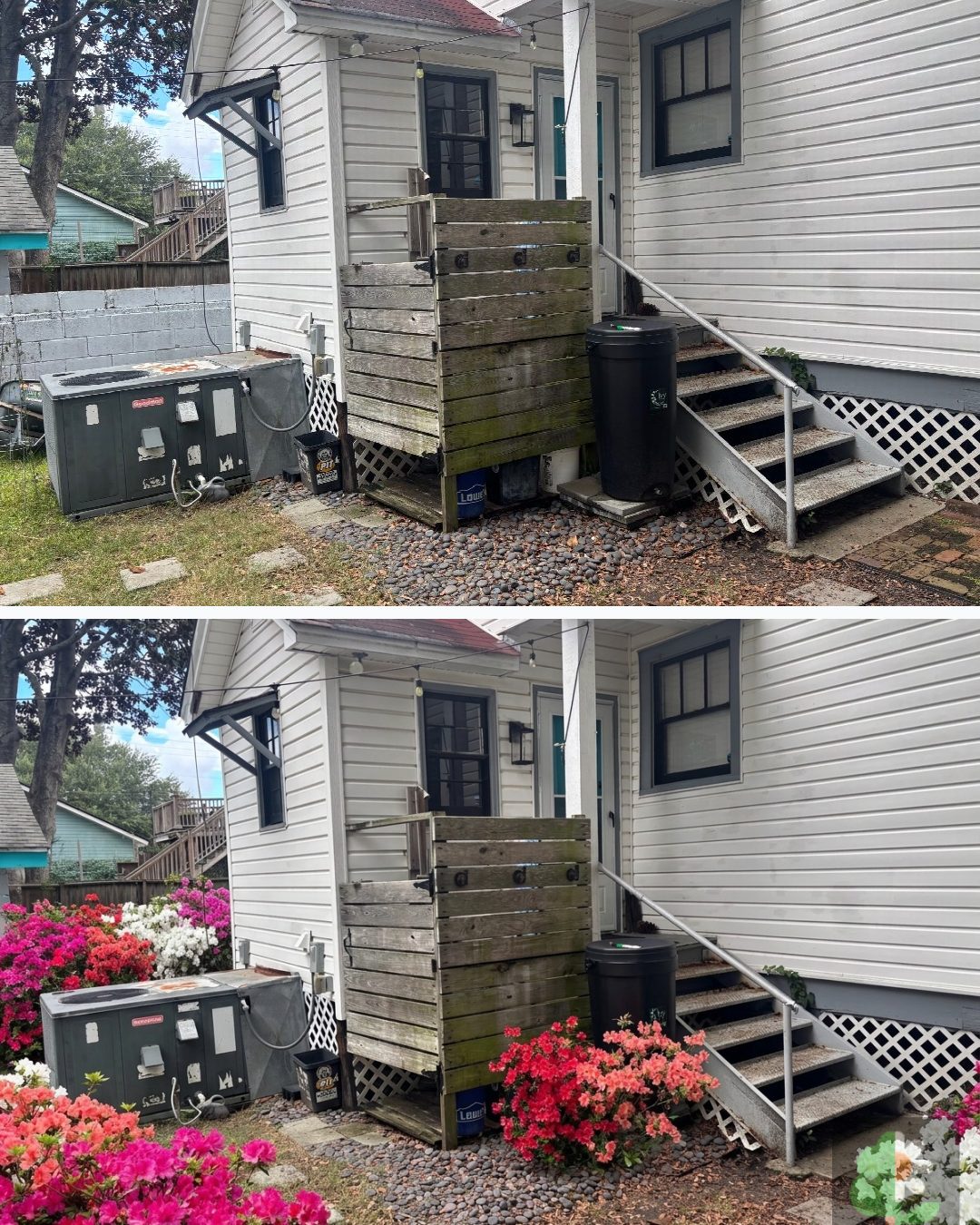 Before and after: yard remixed into Azaleas with YardRemix AI