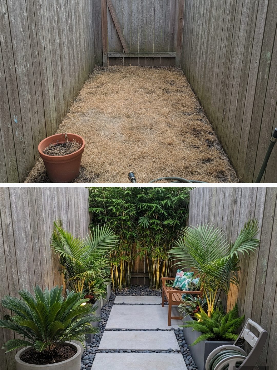 Before and after: yard remixed into Bamboo with YardRemix AI
