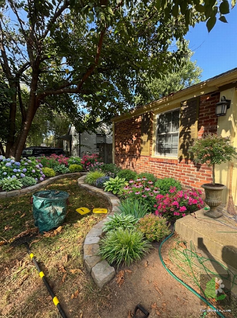 After: the yard remixed into Lush Garden Beds by YardRemix AI