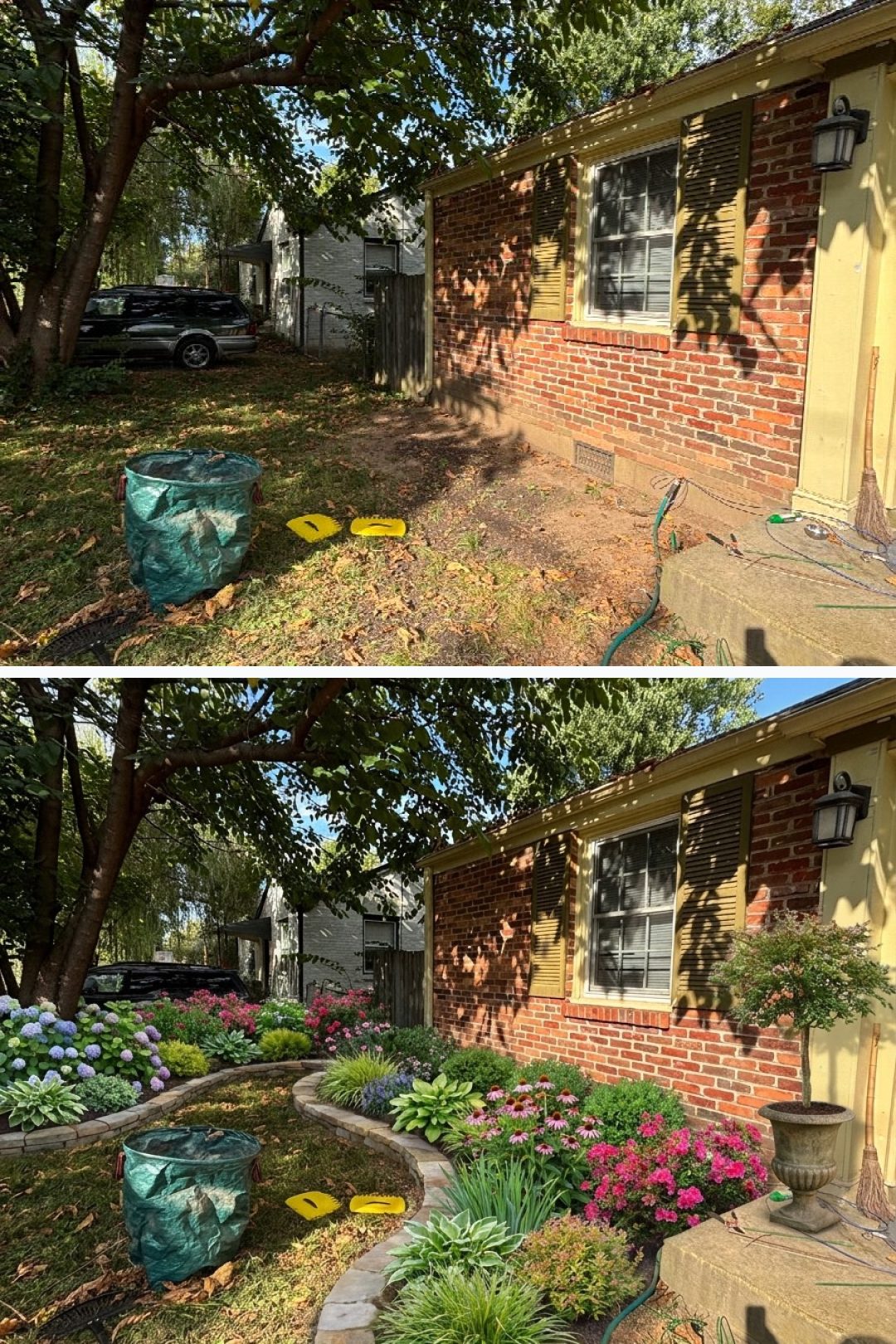 Before and after: yard remixed into Lush Garden Beds with YardRemix AI
