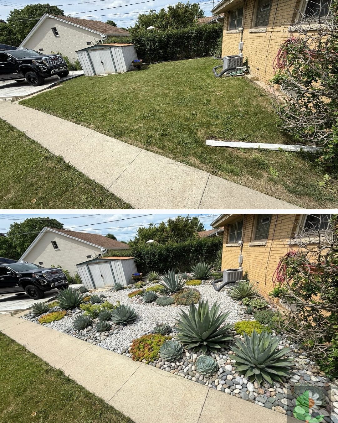 Before and after: yard remixed into Succulent Garden with YardRemix AI
