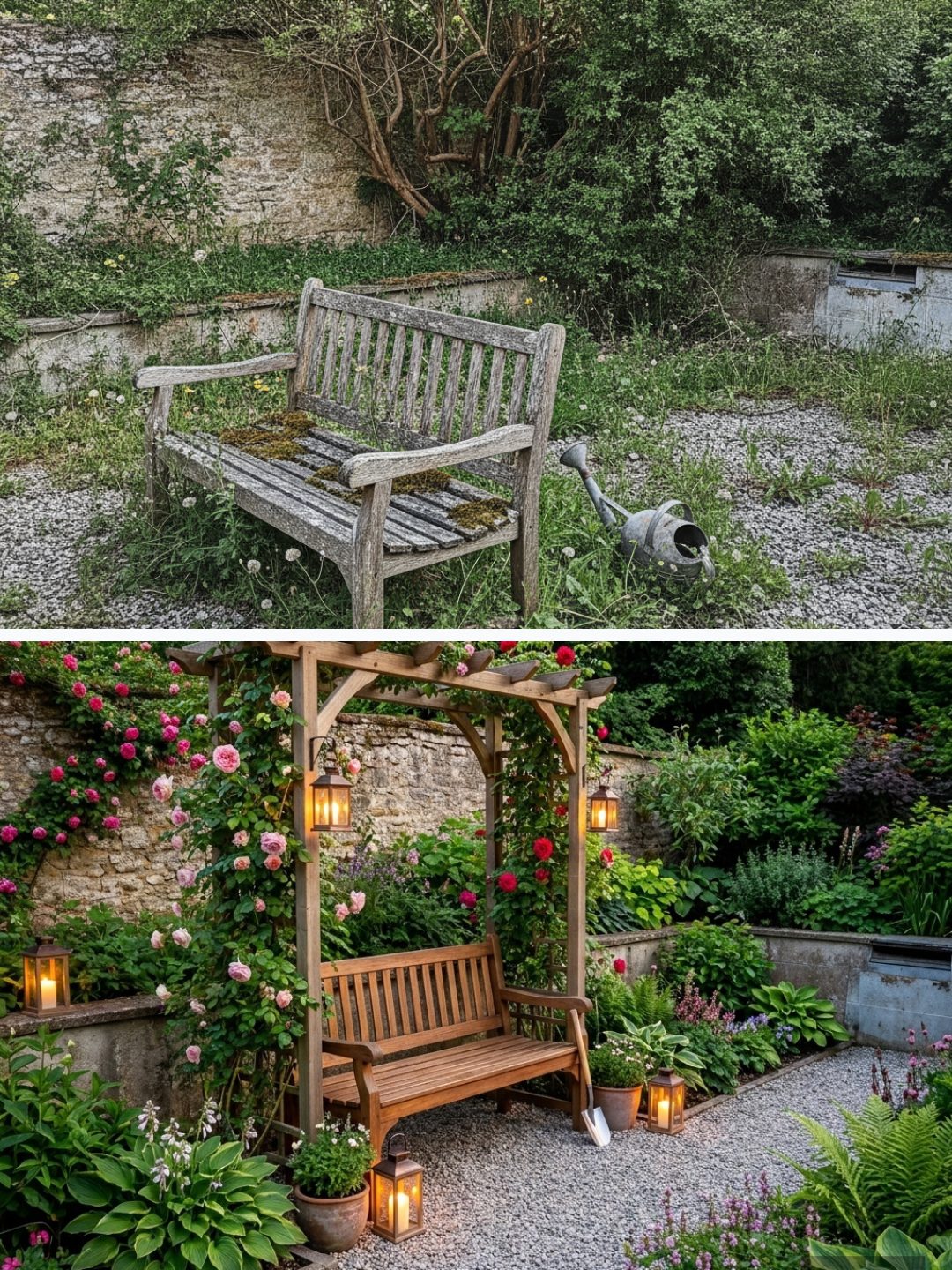 Before and after: yard remixed into AI yard makeover with YardRemix AI