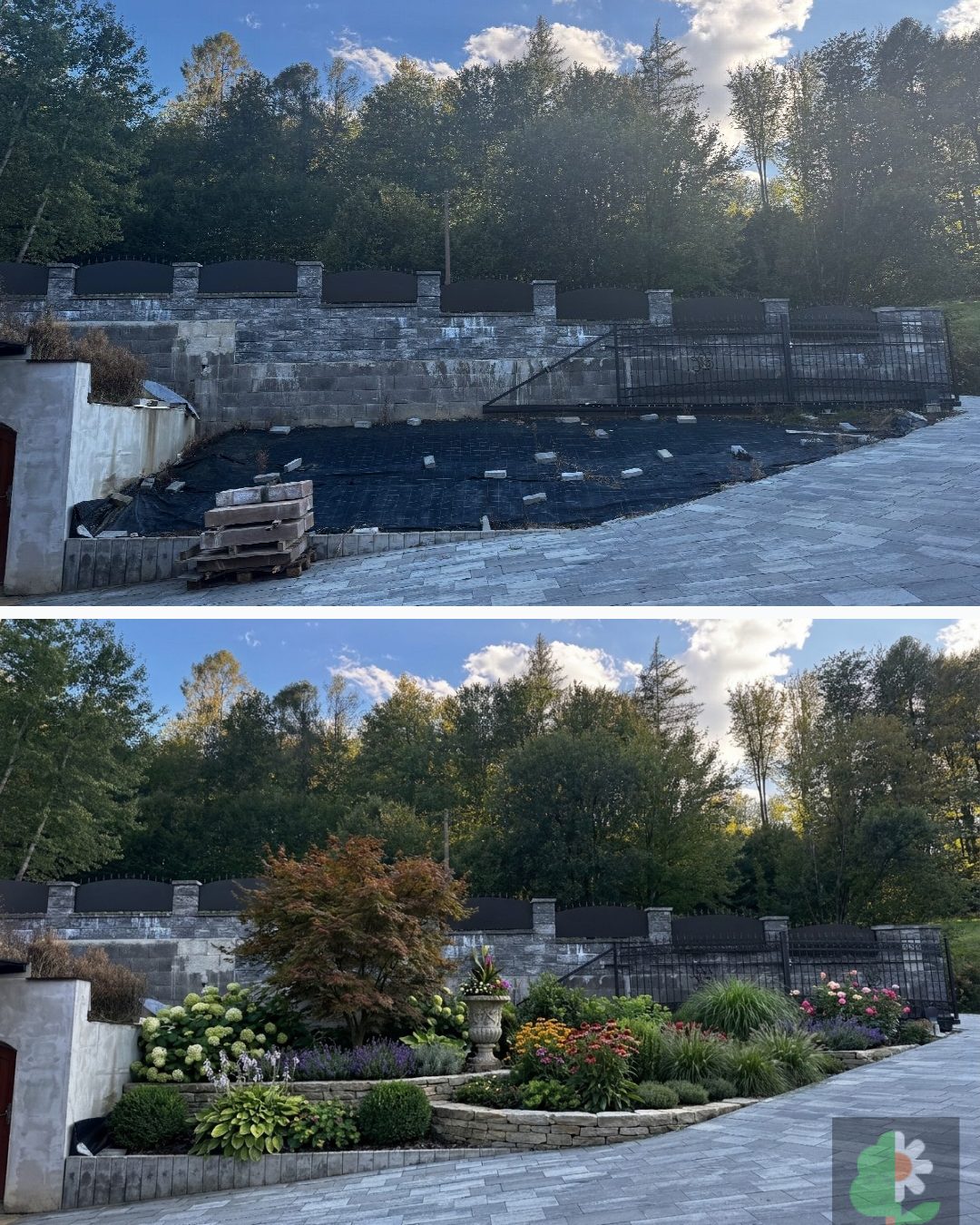 Before and after: yard remixed into Lush Garden Beds with YardRemix AI