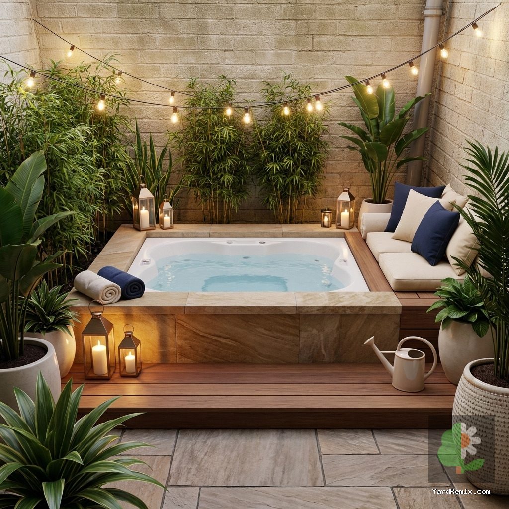 After: the yard remixed into Luxury Spa by YardRemix AI