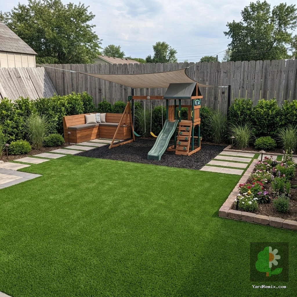 After: the yard remixed into Family Play Area by YardRemix AI