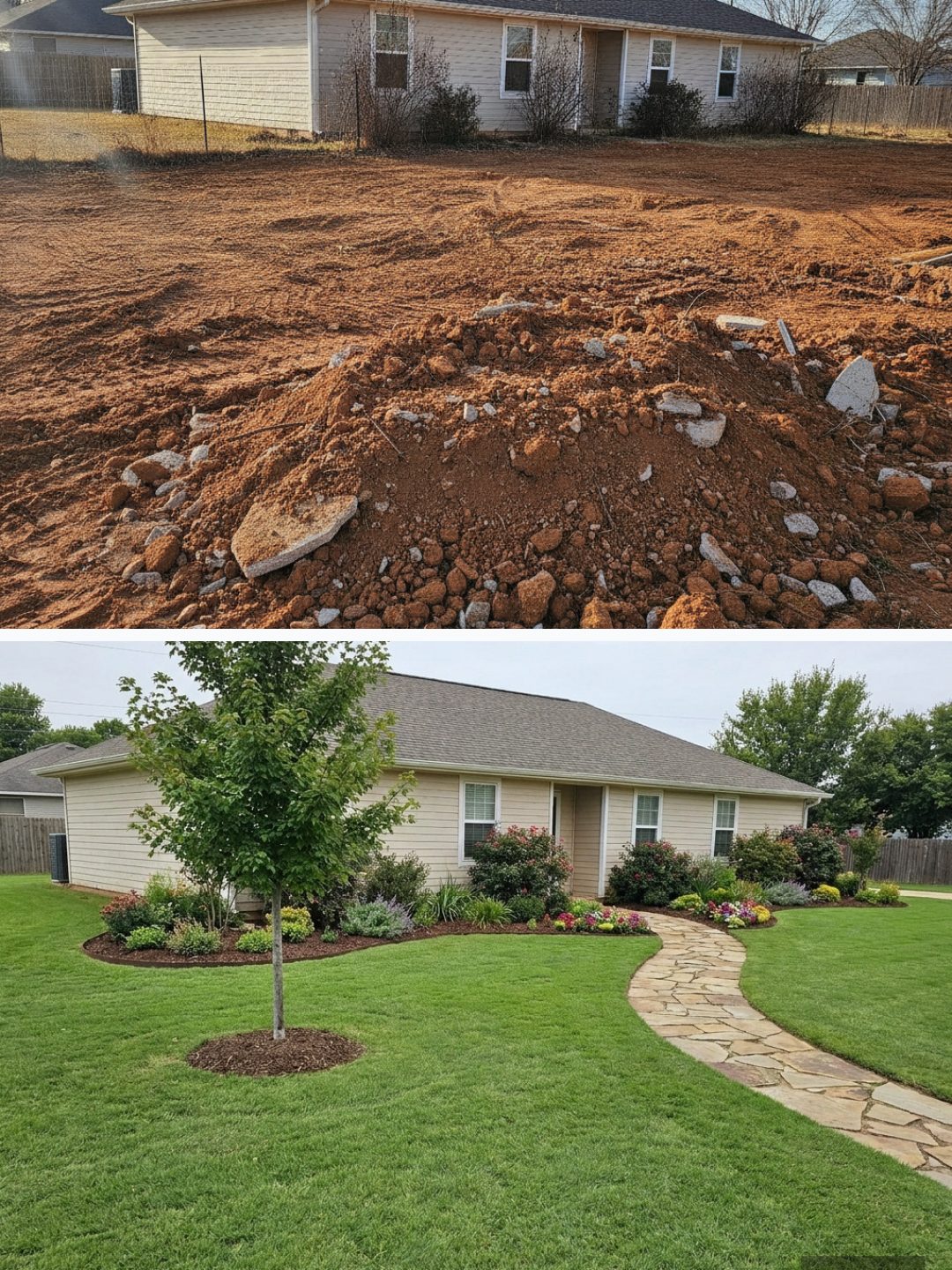 Before and after: yard remixed into AI yard makeover with YardRemix AI