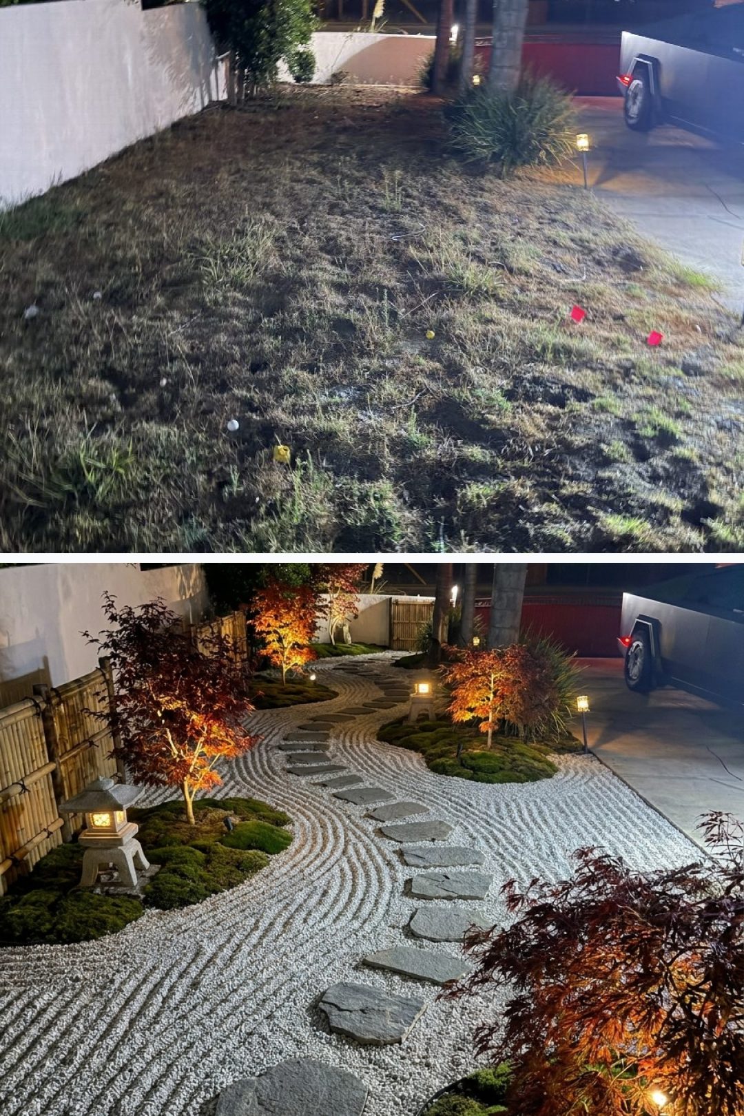 Before and after: yard remixed into Japanese Zen with YardRemix AI