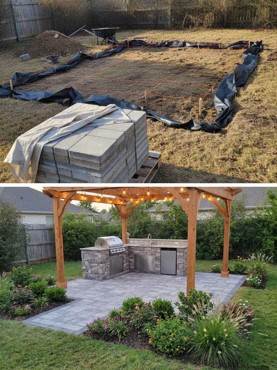 Before and after: yard remixed into AI yard makeover with YardRemix AI