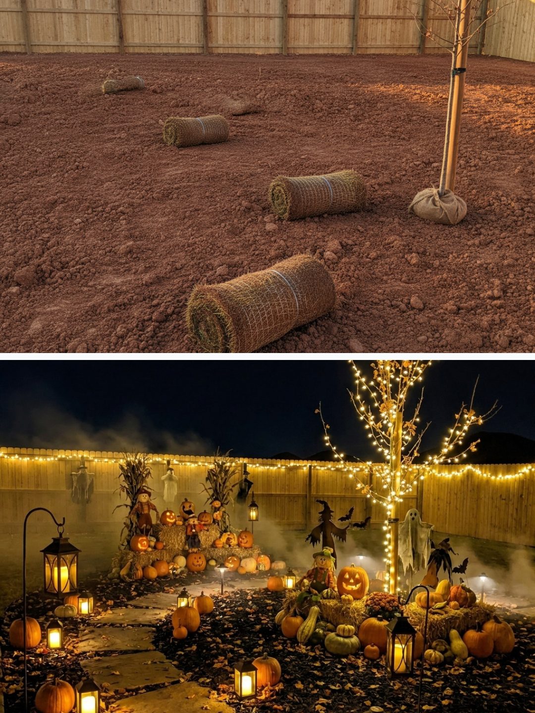 Before and after: yard remixed into Spooky Season with YardRemix AI