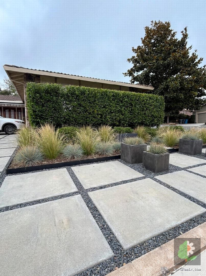 After: the yard remixed into Modern Minimalist by YardRemix AI