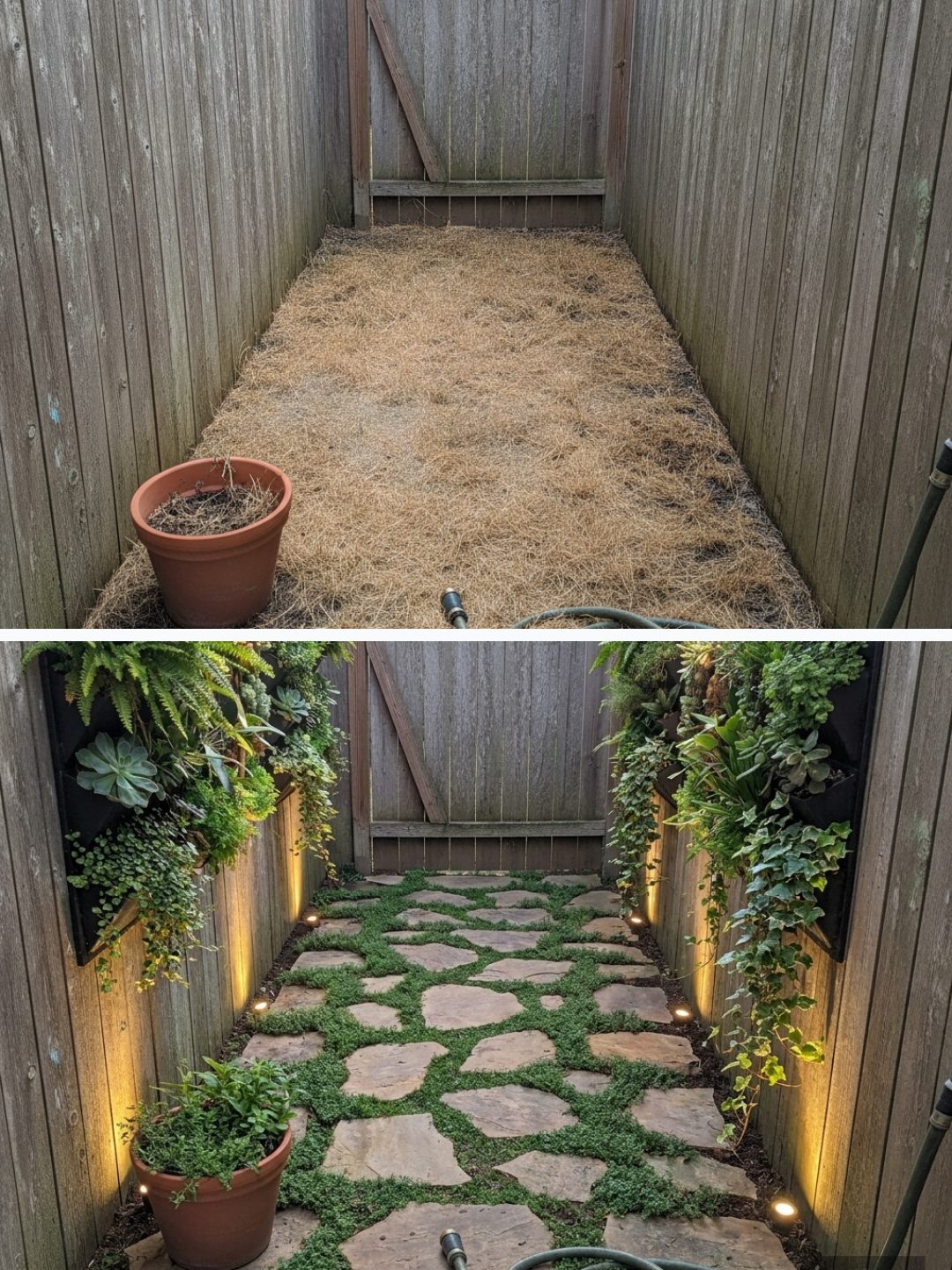 Before and after: yard remixed into AI yard makeover with YardRemix AI