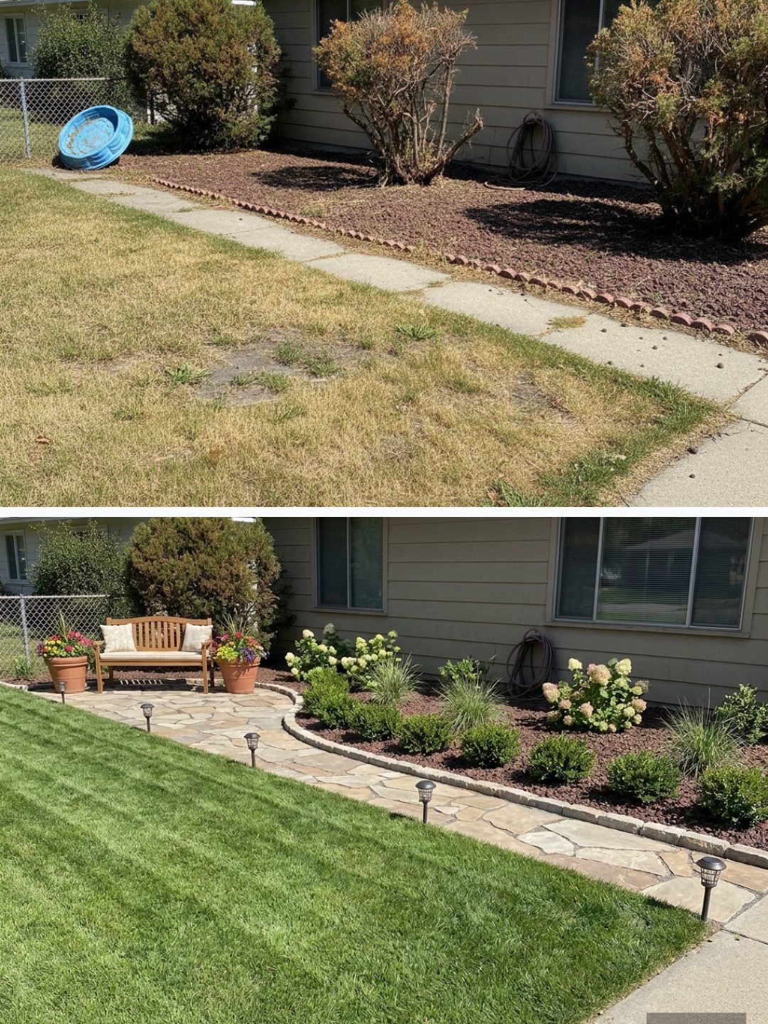 Before and after: yard remixed into Surprise Me with YardRemix AI