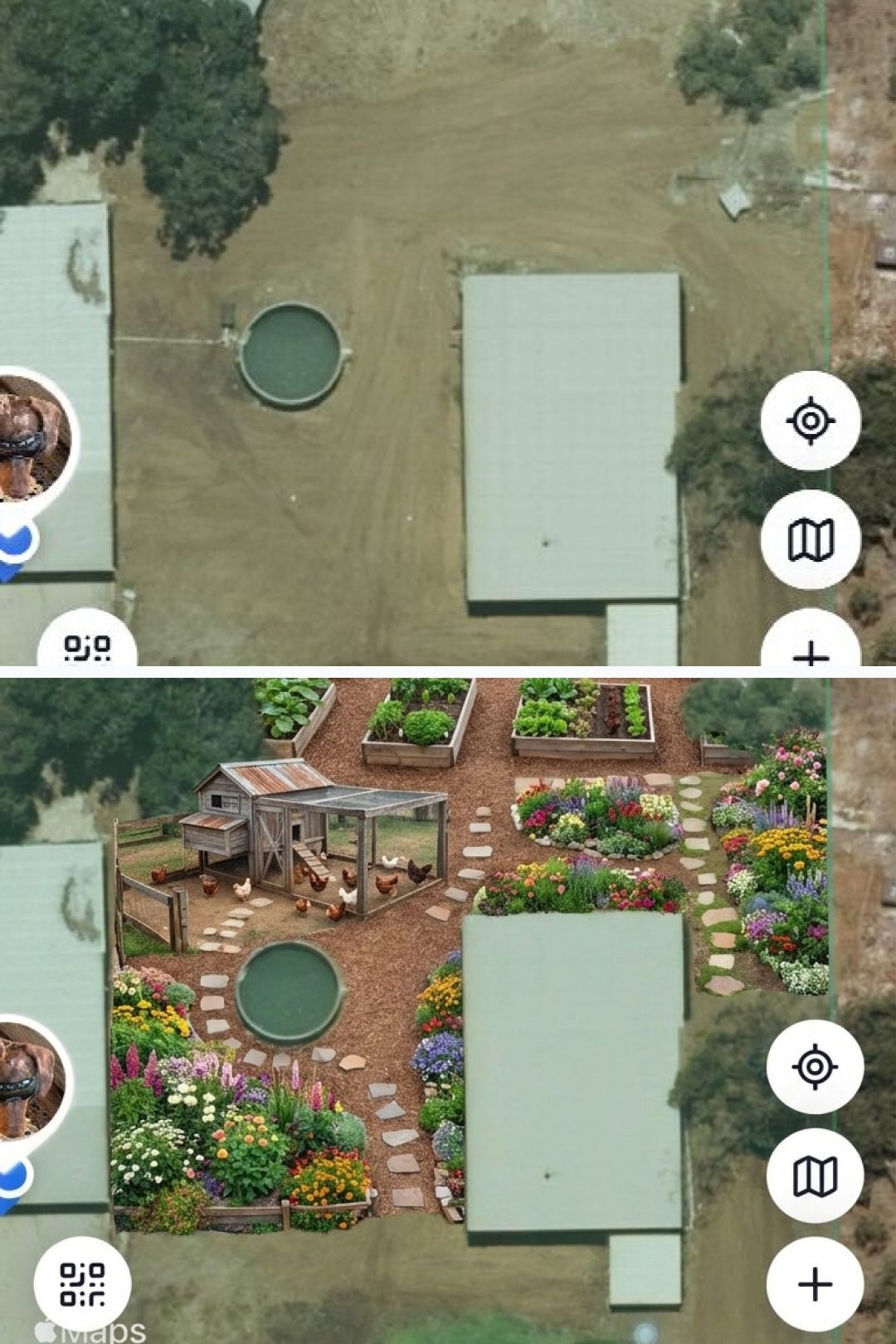 Before and after: yard remixed into AI yard makeover with YardRemix AI