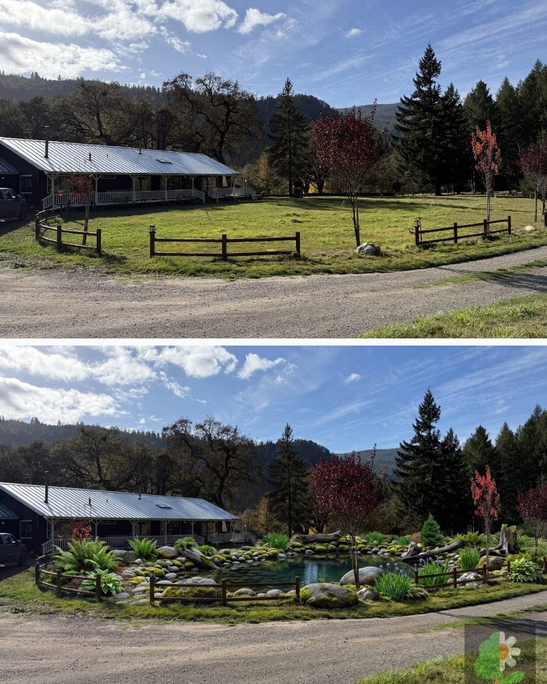 Before and after: yard remixed into AI yard makeover with YardRemix AI