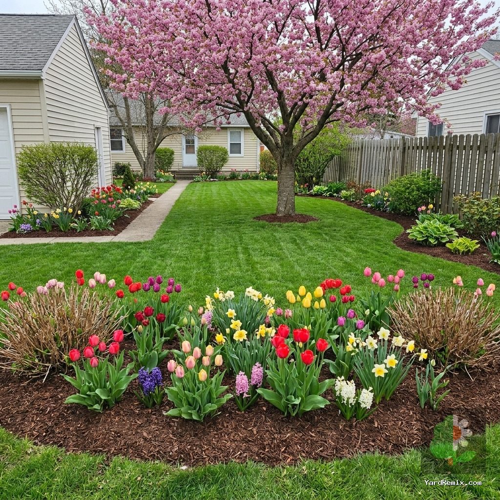 After: the yard remixed into Spring Bloom by YardRemix AI