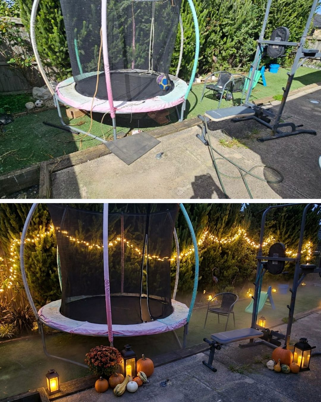 Before and after: yard remixed into Spooky Season with YardRemix AI