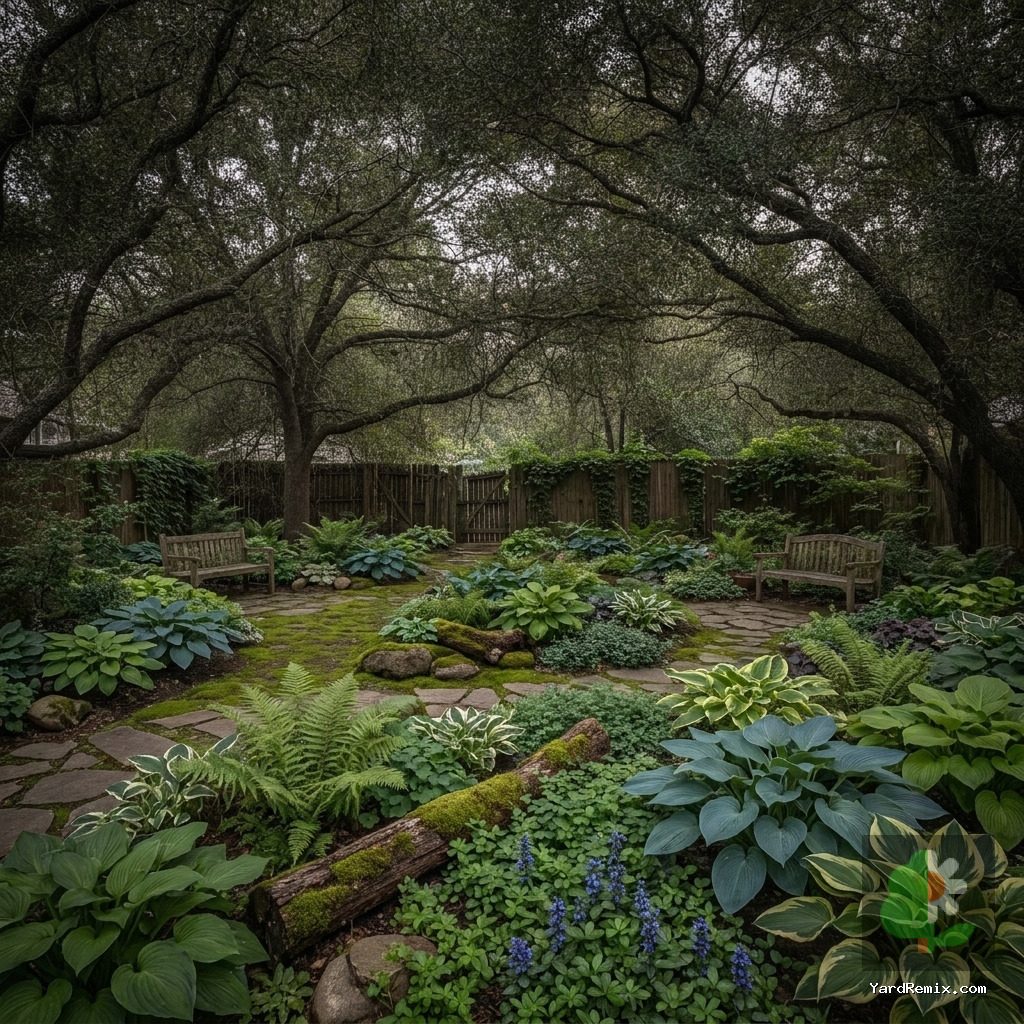 After: the yard remixed into Hostas & Ferns by YardRemix AI