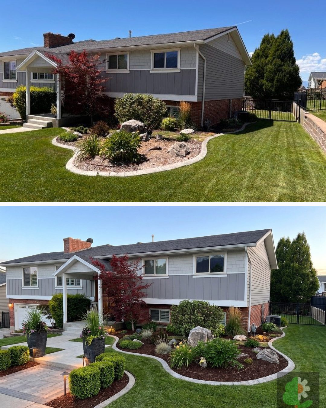 Before and after: yard remixed into Professional Curb Appeal with YardRemix AI