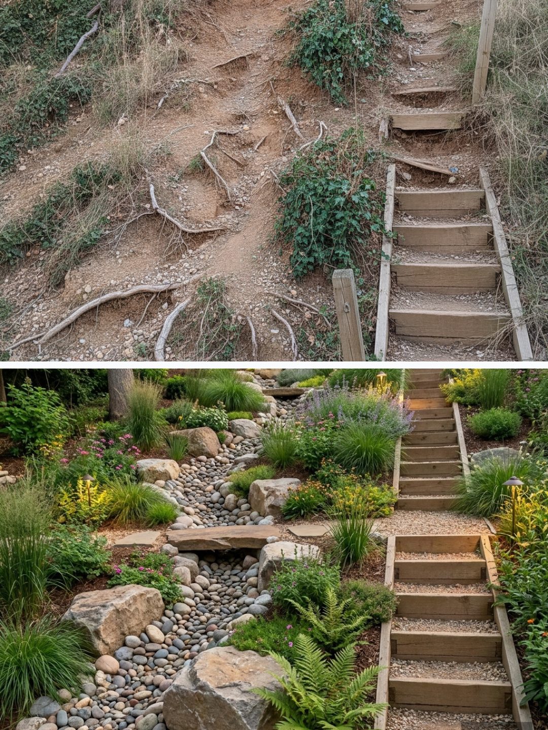 Before and after: yard remixed into Natural Creek with YardRemix AI