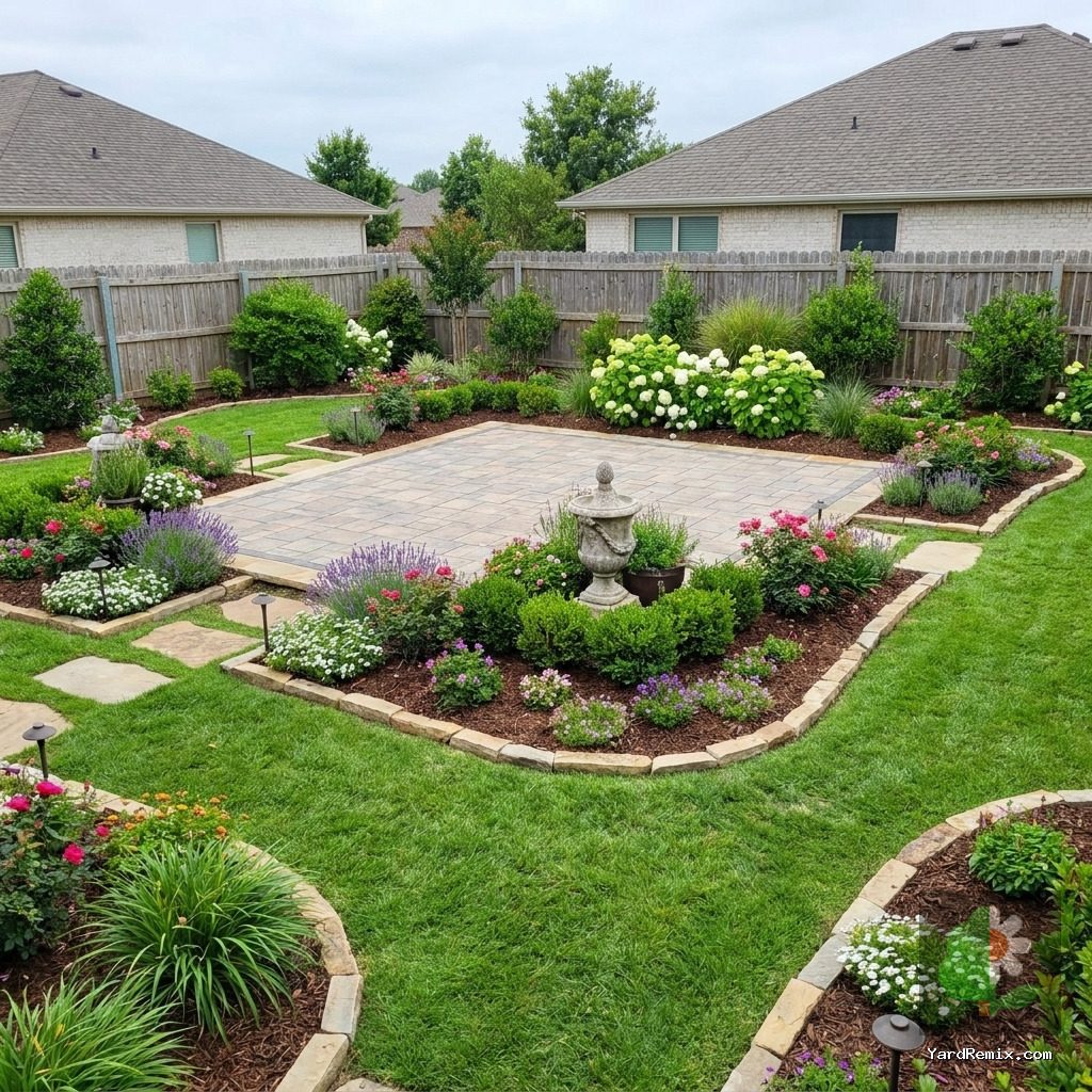 After: the yard remixed into Lush Garden Beds by YardRemix AI
