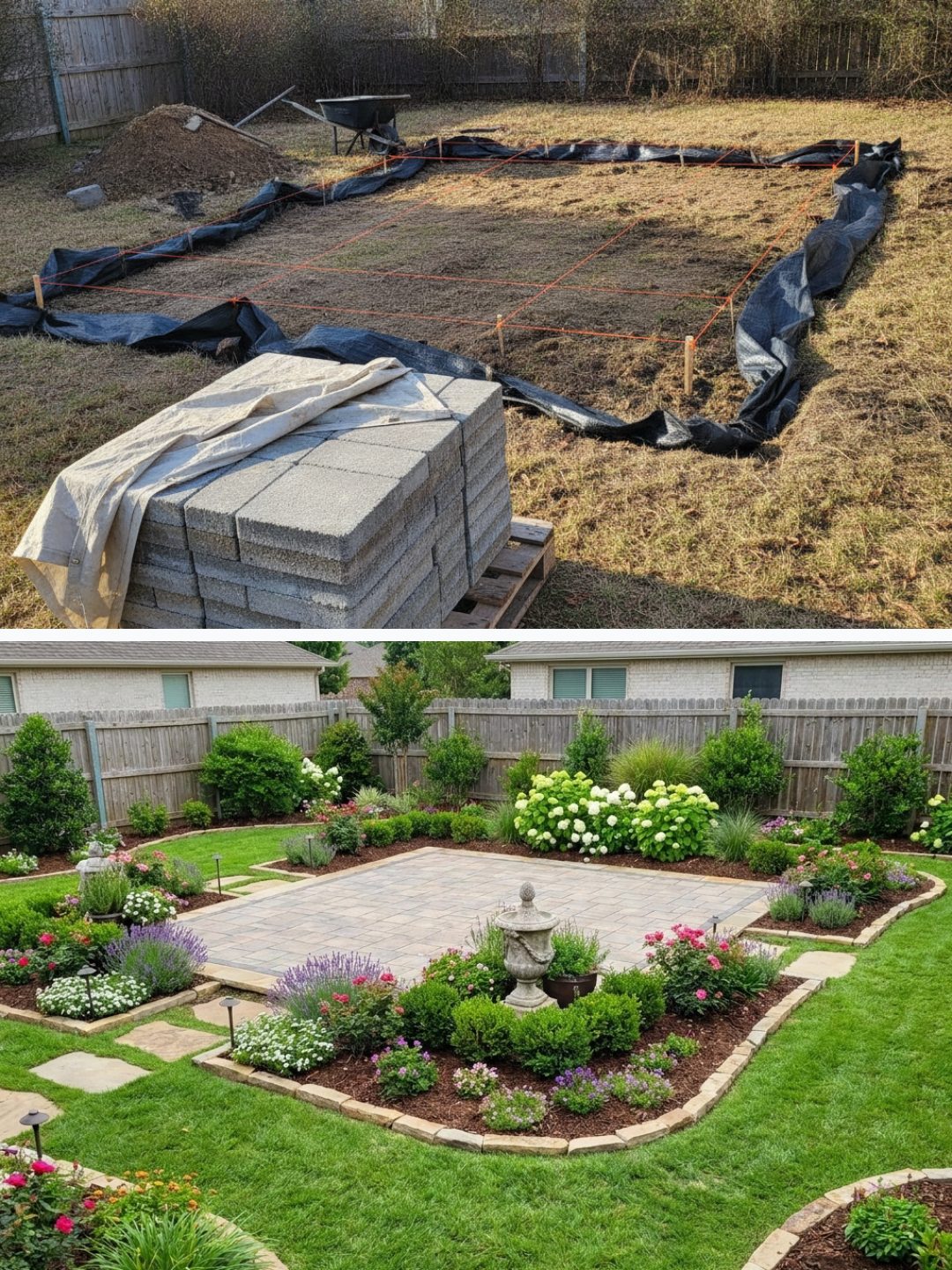 Before and after: yard remixed into Lush Garden Beds with YardRemix AI