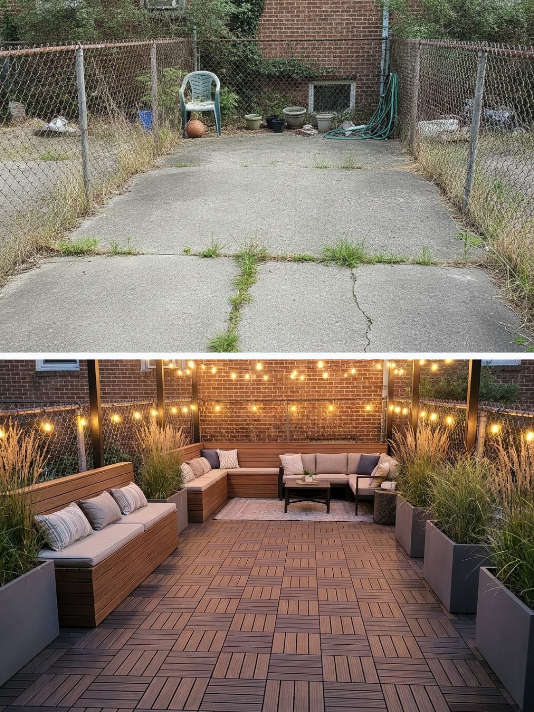 Before and after: yard remixed into AI yard makeover with YardRemix AI