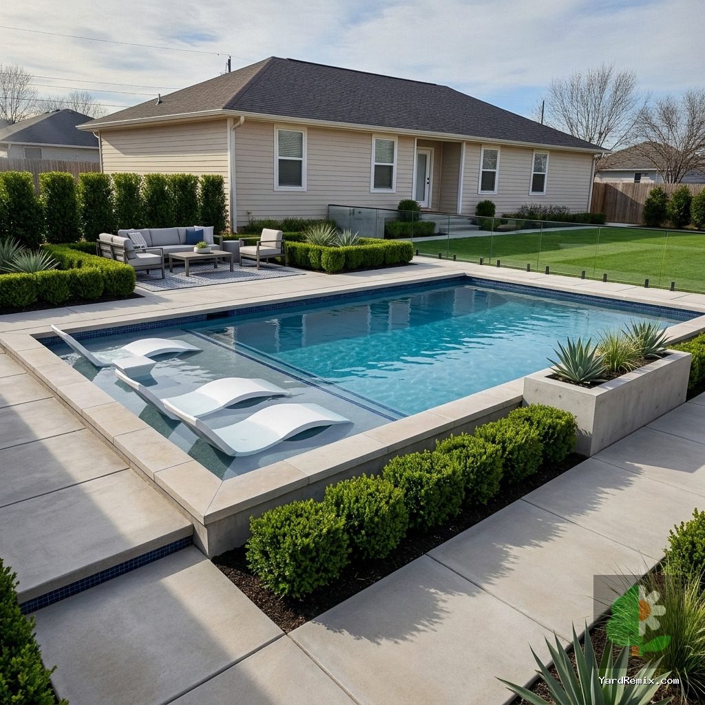 After: the yard remixed into Modern Poolscape by YardRemix AI