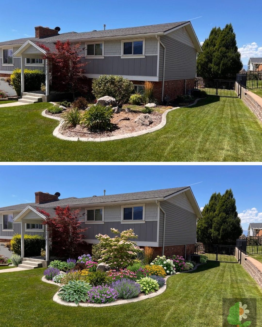 Before and after: yard remixed into Lush Garden Beds with YardRemix AI