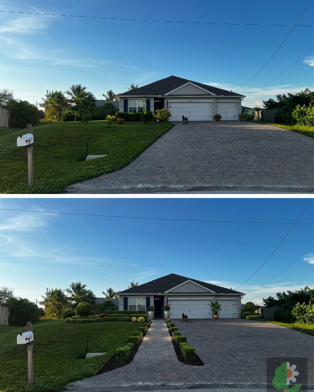 Before and after: yard remixed into Professional Curb Appeal with YardRemix AI