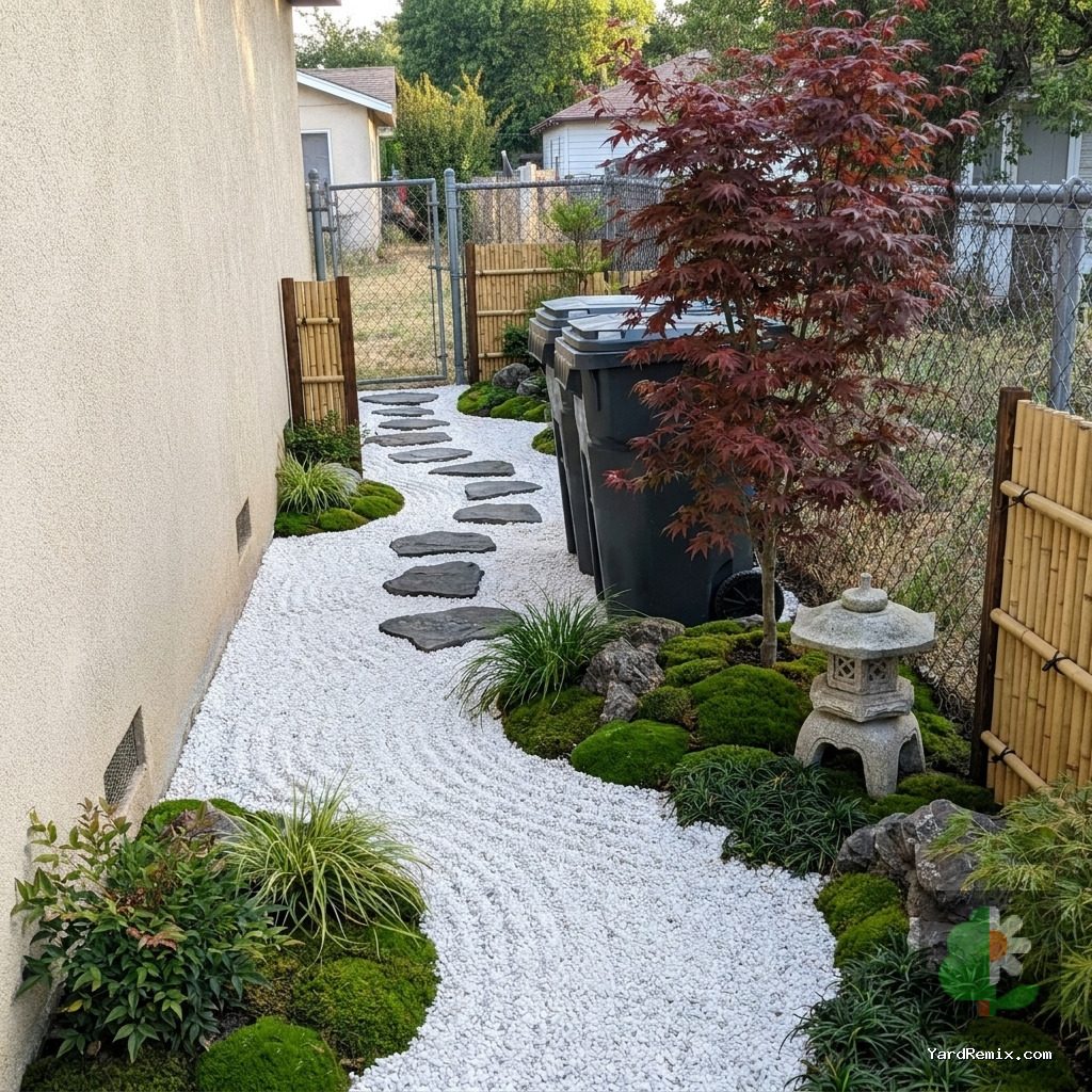 After: the yard remixed into Japanese Zen by YardRemix AI