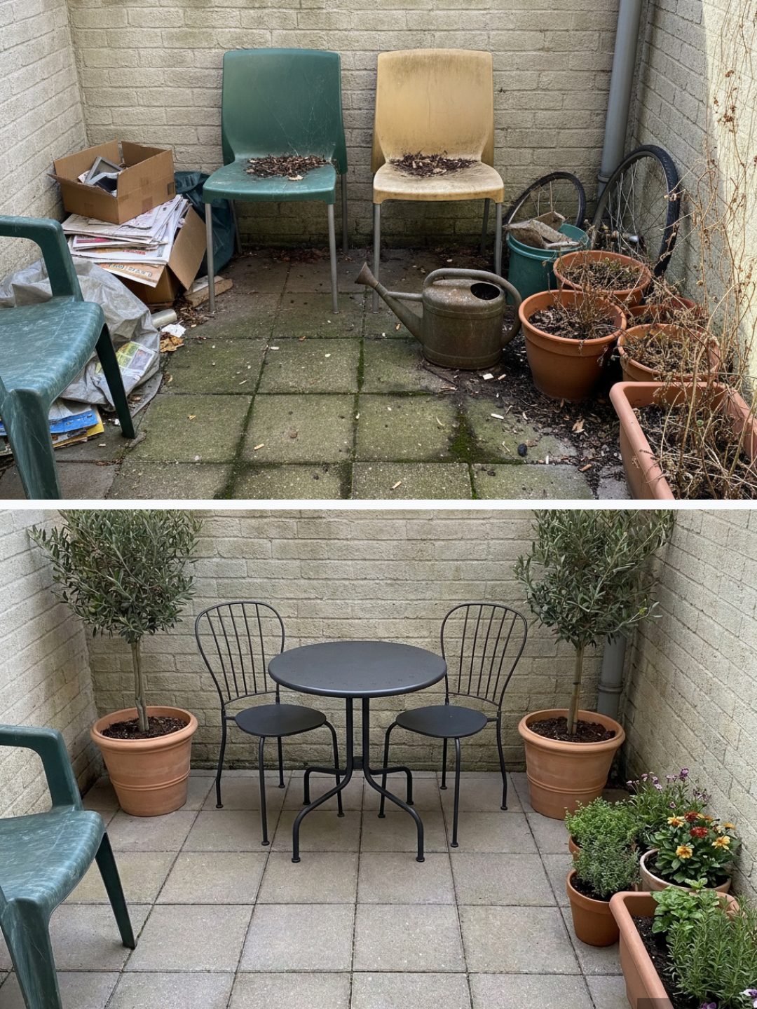 Before and after: yard remixed into AI yard makeover with YardRemix AI