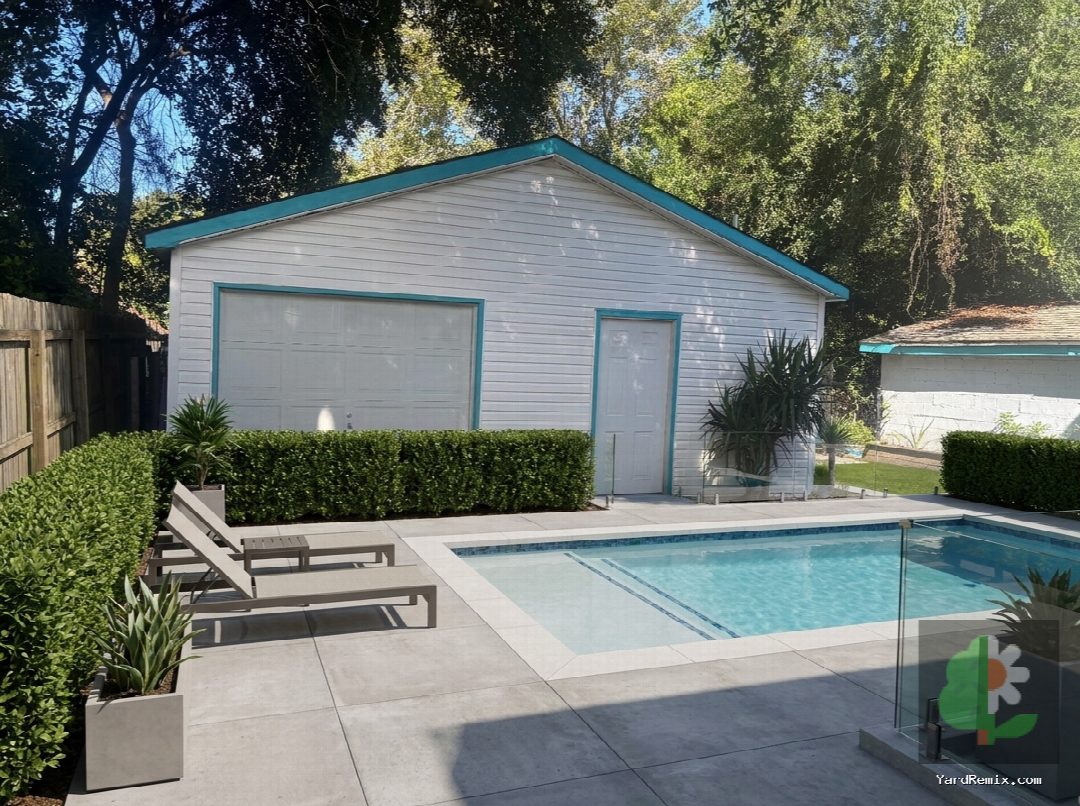 After: the yard remixed into Modern Poolscape by YardRemix AI