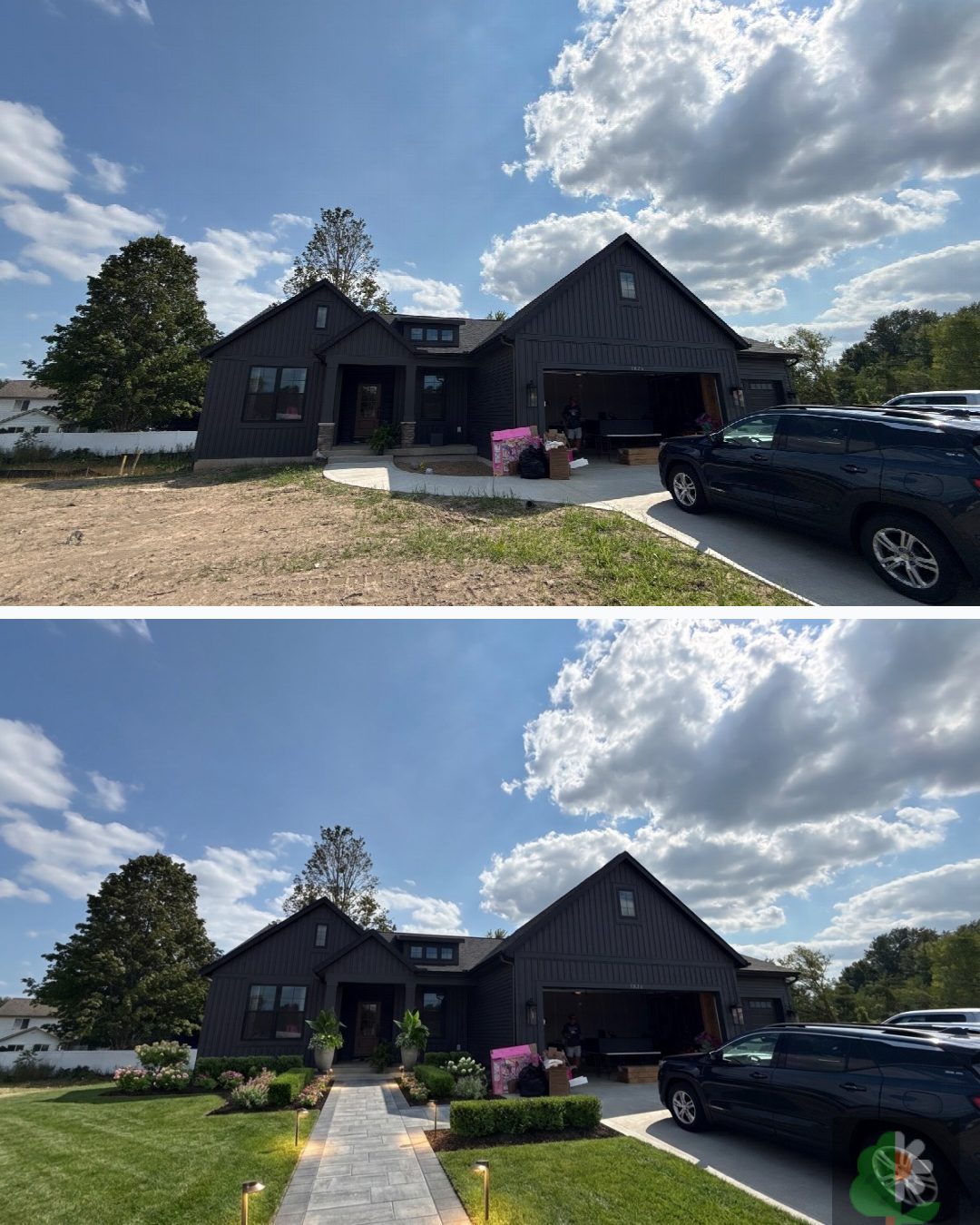Before and after: yard remixed into Professional Curb Appeal with YardRemix AI