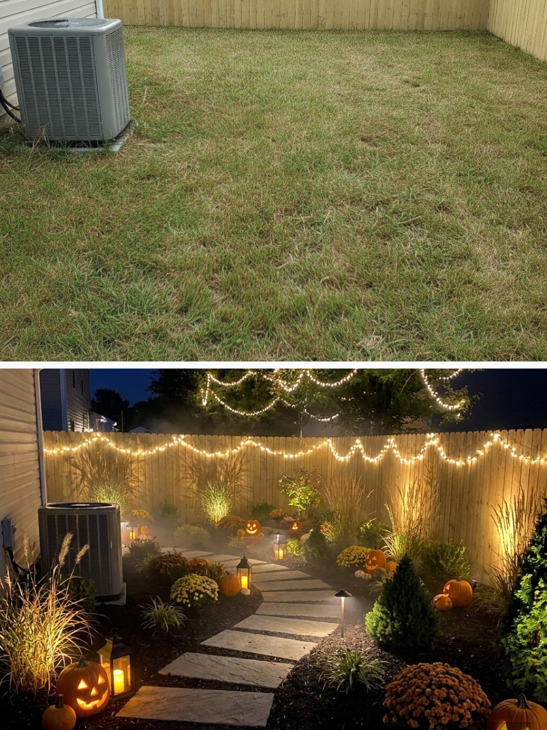 Before and after: yard remixed into Spooky Season with YardRemix AI