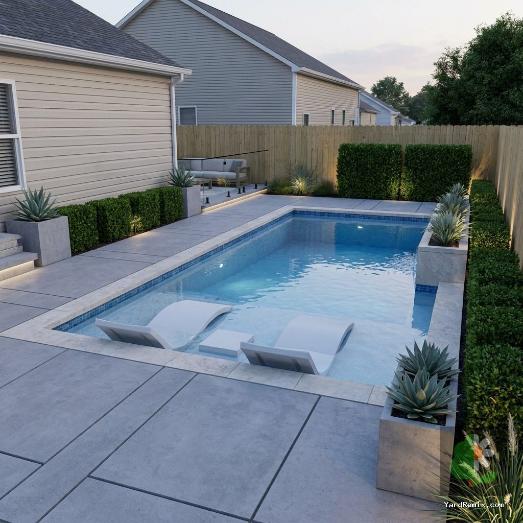 After: the yard remixed into Modern Poolscape by YardRemix AI