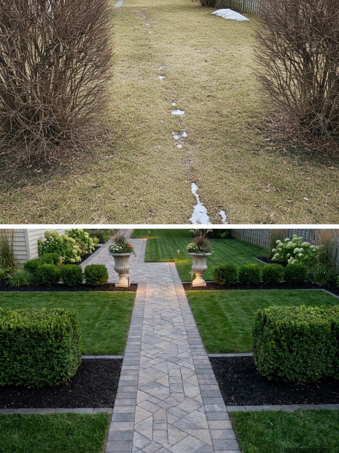 Before and after: yard remixed into Professional Curb Appeal with YardRemix AI
