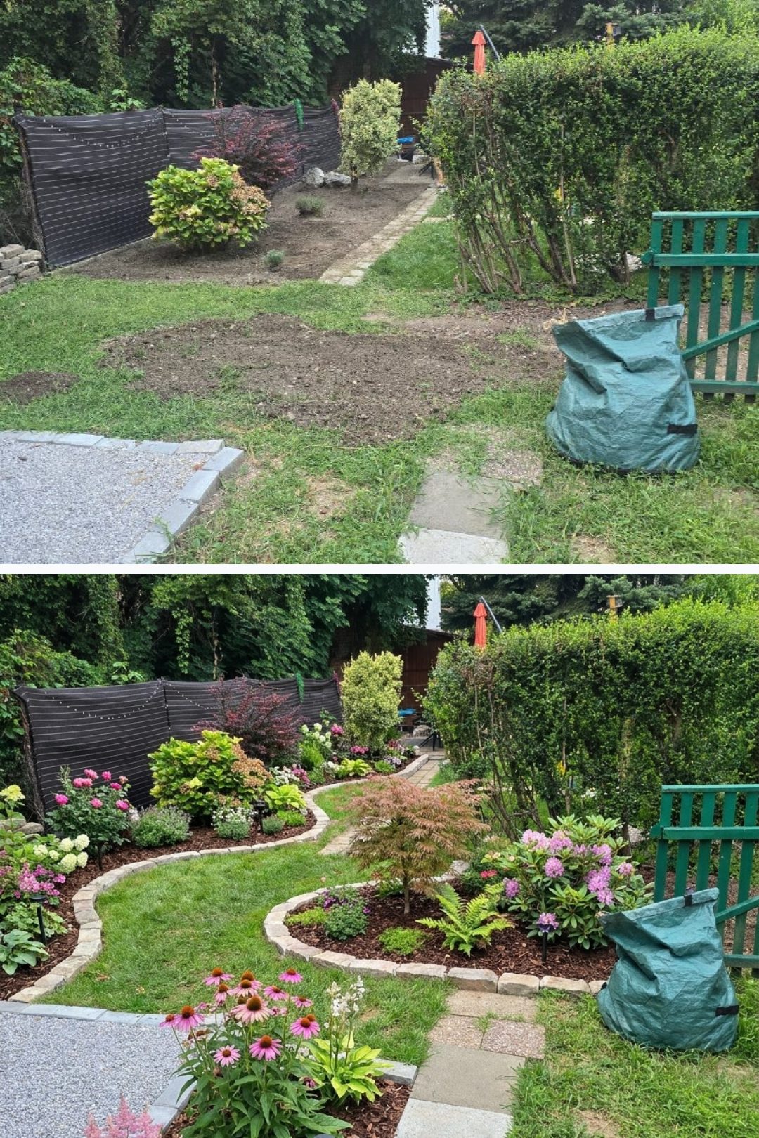 Before and after: yard remixed into Lush Garden Beds with YardRemix AI