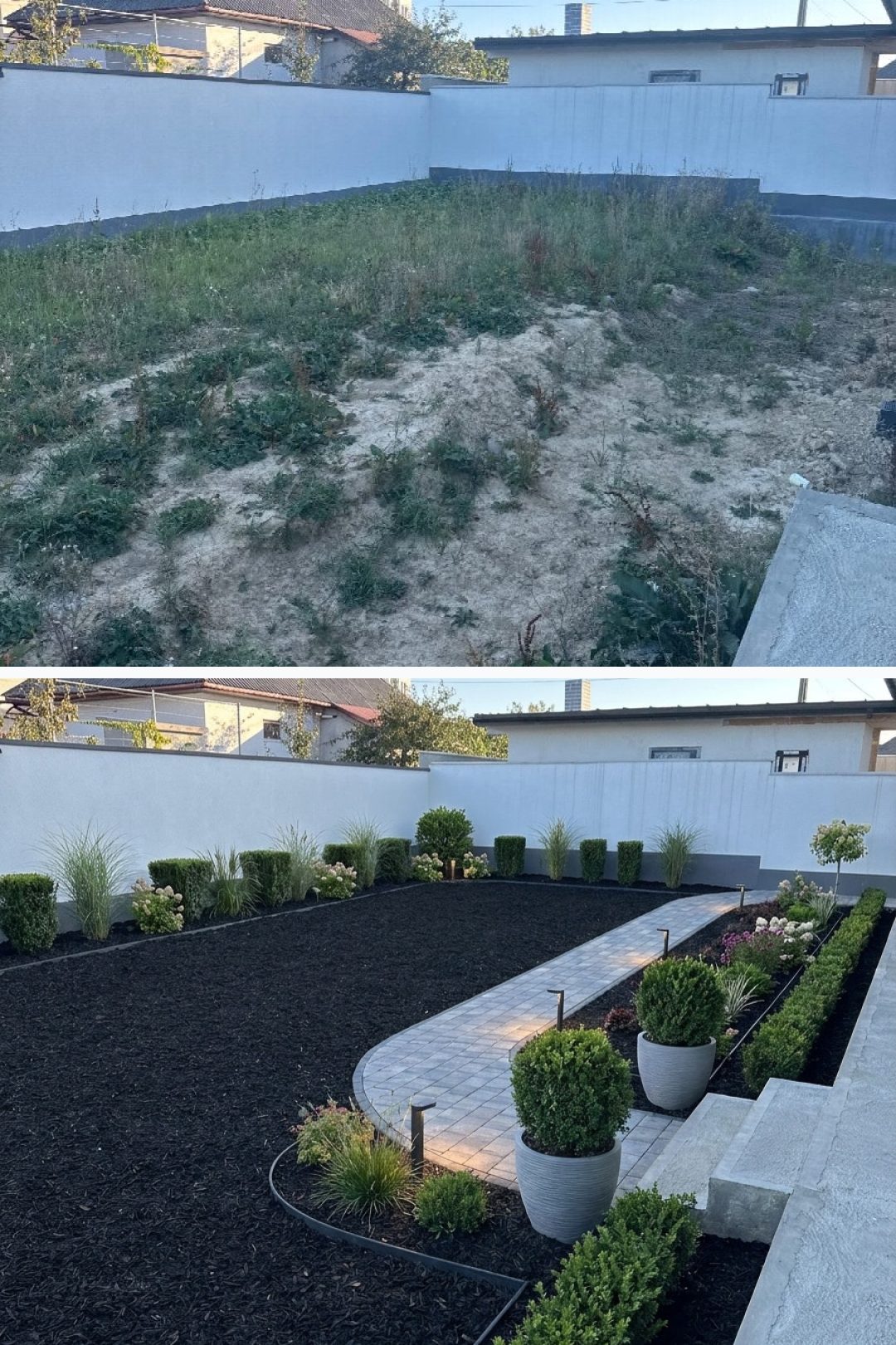 Before and after: yard remixed into Professional Curb Appeal with YardRemix AI