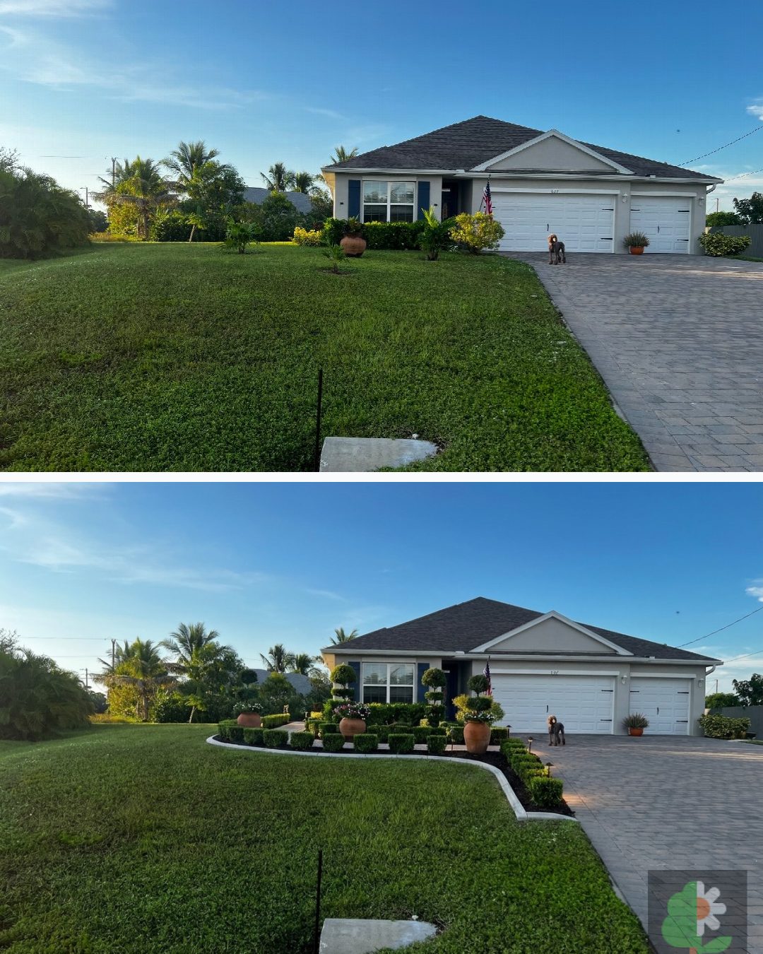 Before and after: yard remixed into Professional Curb Appeal with YardRemix AI