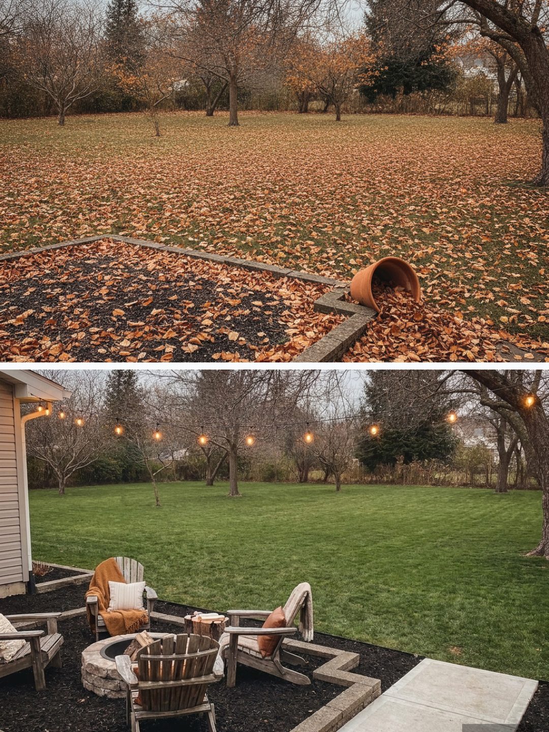 Before and after: yard remixed into AI yard makeover with YardRemix AI